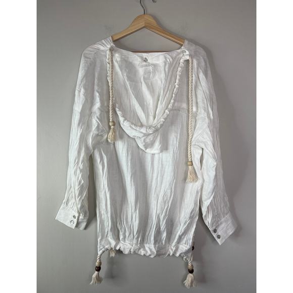 NWT Just Bee Queen Thea Oyster Off White Long Sleeve 100% Linen Top Size: Large - Picture 6 of 7
